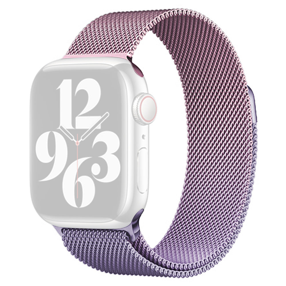 For Apple Watch Ultra / Ultra 2 49mm / 9 8 7 45mm / 6 5 4 SE (2022) SE (2023) SE 44mm / 3 2 1 42mm Milanese Mesh Watchband - Purple+Green For Apple Watch Ultra / Ultra 2 49mm / 9 8 7 45mm / 6 5 4 SE (2022) SE (2023) SE 44mm / 3 2 1 42mm Milanese Mesh Watchband - Purple+Green
